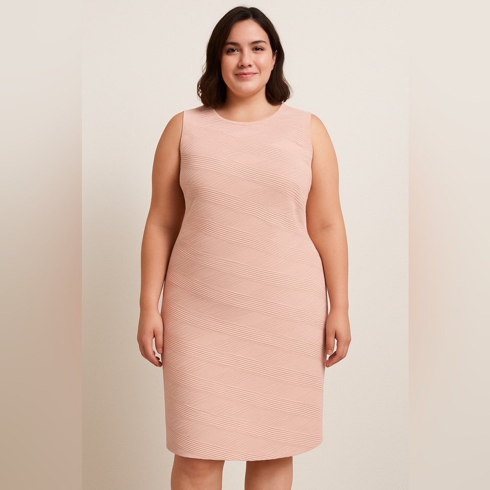 TOMMY HILFIGER Pink Sleeveless Textured Sheath Dress | SIZE 14